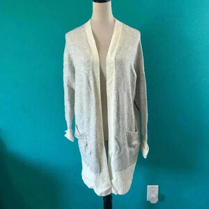 London Kaye Cotton Gray & Black Colorblocked Open Cardigan Topper Layer Size S